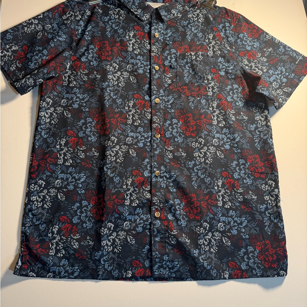 Men's Floral Casual Button Down Shirt - Red and Blue
